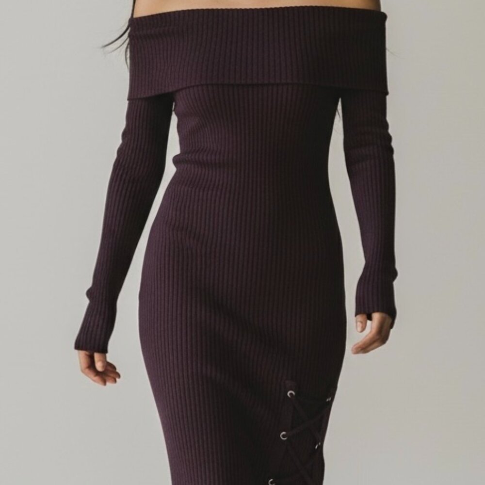 Say-What NY Long Sleeve Off The Shoulder Sweater Dress-Size M-Knee Length-Purple